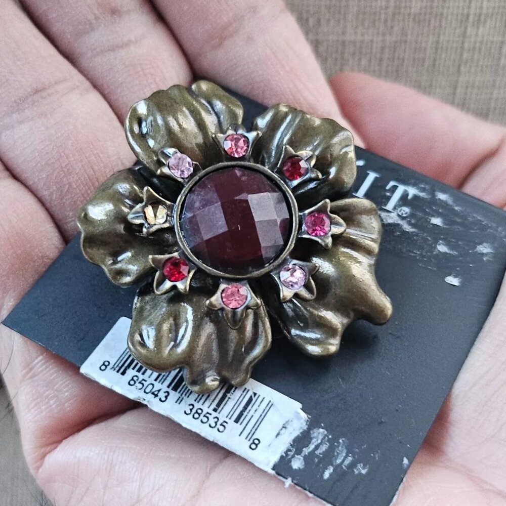 Mixit Women Ring Marroon Faux Stone Bronze Tone Fashion Jewelry Stretchable